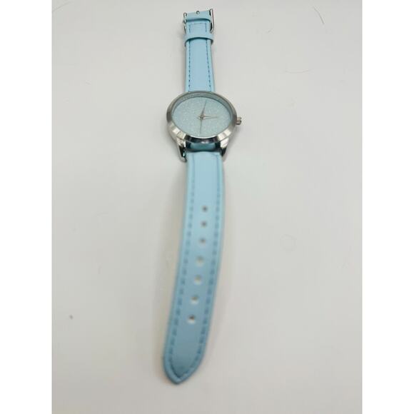 Ladies BWC Dressy Sparkly Round Silver Tone Blue Faux Leather Analog Watch F5 - Picture 2 of 7